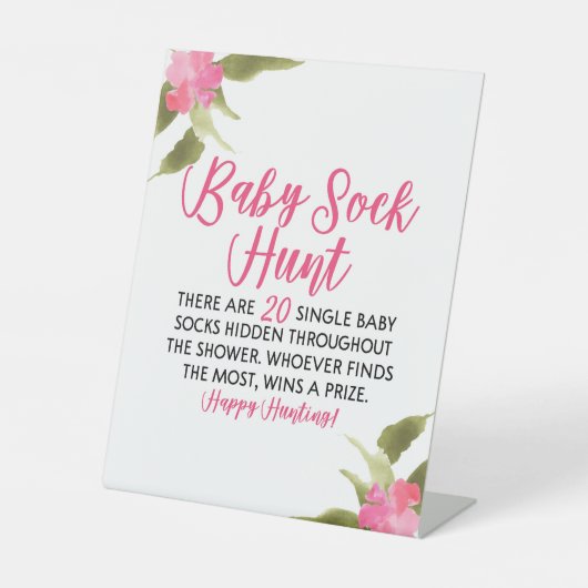 ピンクフローラベビー靴下狩りベビーシャワーゲーム 台座サイン (正面)