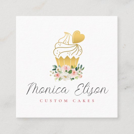 ピンクフローラベーカリーのロゴスクエアビジネスカード スクエア名刺 (正面)