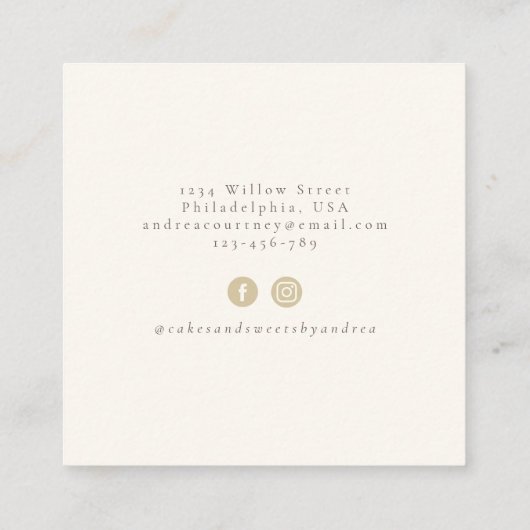 ピンクフローラベーカリーペストリー水カラーミキサーケーキ スクエア名刺 (裏面)