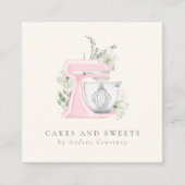 ピンクフローラベーカリーペストリー水カラーミキサーケーキ スクエア名刺 (正面)
