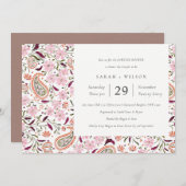 ピンクフローラペイズリーモチーフカップルシャワー招待状 サンキューカード (正面/裏面)