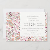 ピンクフローラペイズリーモチーフブライダルシャワー招待状 サンキューカード (正面)