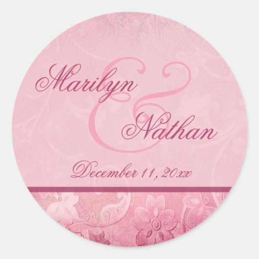 ピンクフローラペイズリー封筒用シール ラウンドシール (正面)