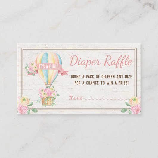 ピンクフローラホットエアバルーンおむつラッフルチケット エンクロージャーカード (正面)