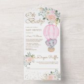 ピンクフローラホットエアバルーンエレファントベビージャーシャワー オールインワン招待状 (内側)