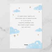 ピンクフローラホットエアバルーンテディベア赤ちゃんシャワー 箔招待状 (裏面)