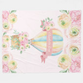 ピンクフローラホットエアバルーンベビーガール子供部屋 フリースブランケット (正面(横))