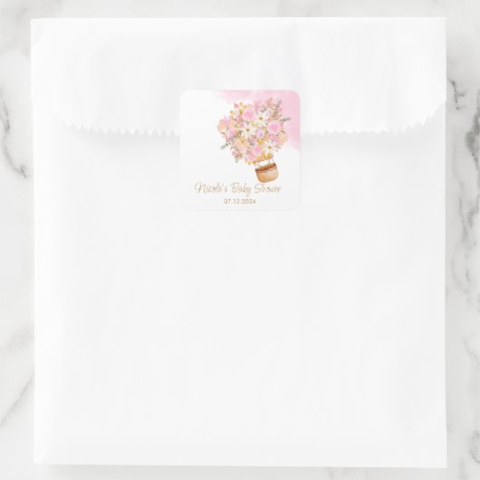ピンクフローラホットエアバルーンベビーシャワー スクエアシール (バッグ)