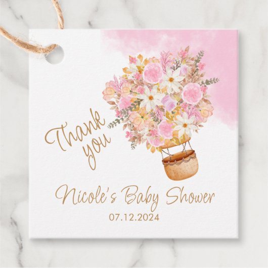 ピンクフローラホットエアバルーンベビーシャワー フェイバータグ (正面)