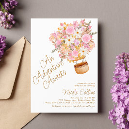 ピンクフローラホットエアバルーンベビーシャワー 招待状