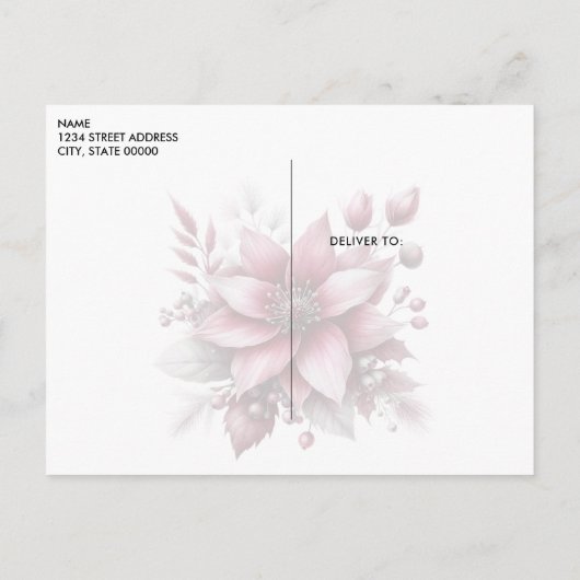 ピンクフローラホリデークリスマスポストカード ポストカード (裏面)