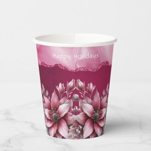 ピンクフローラホリデー紙カップ 紙コップ (左)