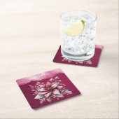ピンクフローラホリデー紙コースター スクエアペーパーコースター (インサイチュ)