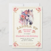 ピンクフローラホワイトホース誕生日パーティー 招待状 (正面)