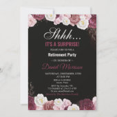 ピンクフローラホワイト金ゴールドサプライズ退職パーティー 招待状 (正面)