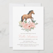 ピンクフローラホースブライダルシャワー 招待状 (正面)