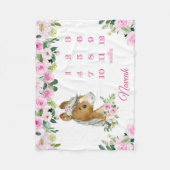 ピンクフローラホース月刊マイルストーンベビーガール フリースブランケット (正面)