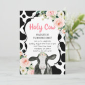 ピンクフローラホーリーカウイワンガールファースト誕生日 招待状 (スタンド正面)