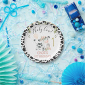 ピンクフローラホーリーカウプリントファースト誕生日 ペーパープレート (パーティー)