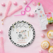 ピンクフローラホーリーカウプリントファースト誕生日 ペーパープレート (パーティー)