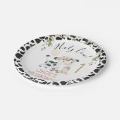 ピンクフローラホーリーカウプリントファースト誕生日 ペーパープレート (アングル)