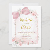 ピンクフローラボウガール3rd誕生日招待状 招待状 (正面)