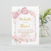 ピンクフローラボウガール3rd誕生日招待状 招待状 (スタンド正面)