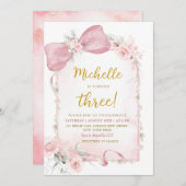 ピンクフローラボウガール3rd誕生日招待状 招待状 (正面/裏面)