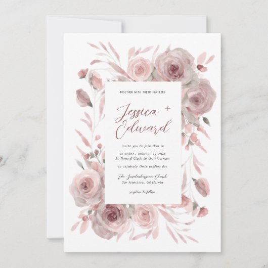 ピンクフローラボタニカルエレガントクラシック 招待状 (正面)