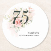 ピンクフローラボタニカル75thバースデーパーティー ラウンドペーパーコースター (正面)