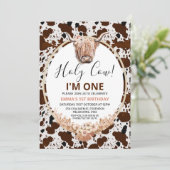 ピンクフローラボホカウハイランドプリント牛誕生日 招待状 (スタンド正面)