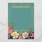 ピンクフローラボホゴールドフォイル卒業発表 箔招待状 (正面)