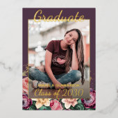 ピンクフローラボホゴールドフォイル卒業発表 箔招待状 (正面)