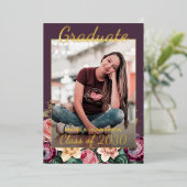 ピンクフローラボホゴールドフォイル卒業発表 箔招待状 (立ち正面)