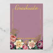 ピンクフローラボホゴールドフォイル卒業発表 箔招待状 (正面)