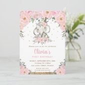 ピンクフローラボホトリバルエレファントガール1歳の誕生日 招待状 (スタンド正面)