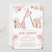 ピンクフローラボホビーチアーバーフォトベビーシャワー 招待状 (正面)