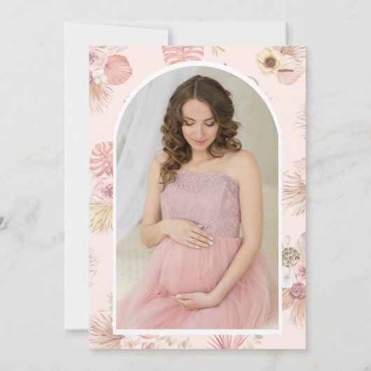 ピンクフローラボホビーチアーバーフォトベビーシャワー 招待状 (裏面)