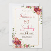 ピンクフローラボホ50th誕生日パーティー 招待状 (正面)