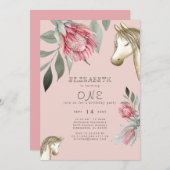 ピンクフローラポニーバースデーパーティーの招待 招待状 (正面/裏面)