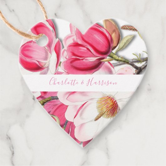 ピンクフローラマグノリアエレガントな結婚式 フェイバータグ (正面)