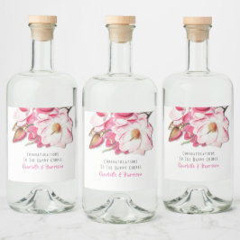 ピンクフローラマグノリアエレガントな結婚式 リキュールボトルラベル
