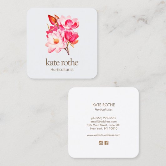 ピンクフローラマグノリア名刺 スクエア名刺 (正面/裏面)
