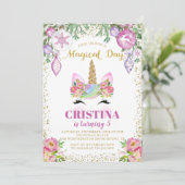 ピンクフローラマジカルクリスマスユニコーン誕生日 招待状 (スタンド正面)