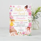 ピンクフローラマジカルフェアリー誕生日招待状 招待状 (スタンド正面)