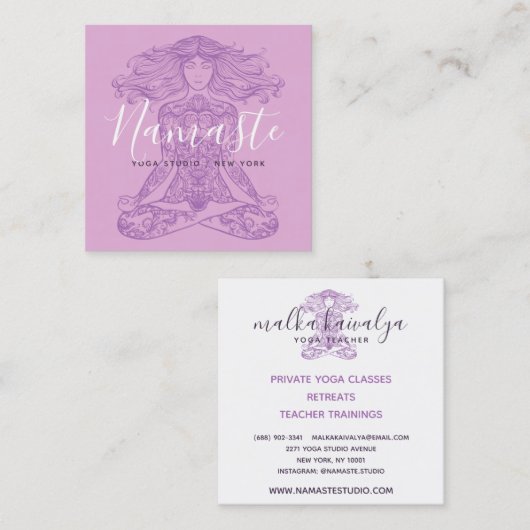 ピンクフローラマンダラ瞑想ヨガインストラクター スクエア名刺 (正面/裏面)