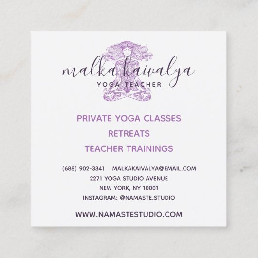 ピンクフローラマンダラ瞑想ヨガインストラクター スクエア名刺 (裏面)