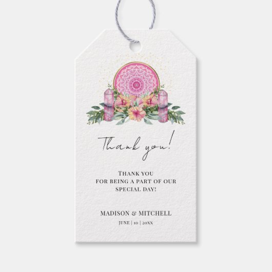 ピンクフローラマンダラ結晶結婚形而上学的 ギフトタグ (正面)
