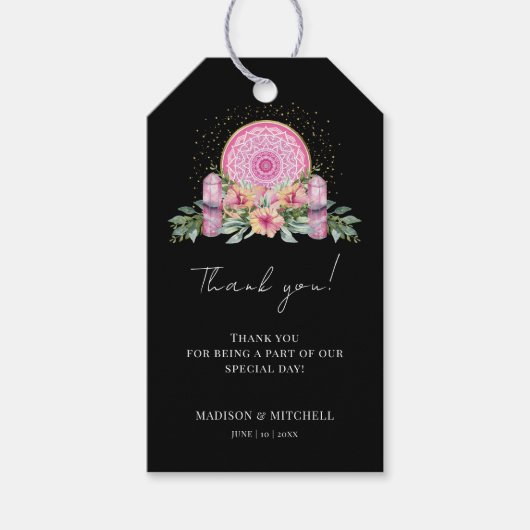 ピンクフローラマンダラ結晶結婚形而上学的 ギフトタグ (正面)