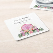 ピンクフローラマンダラ結晶結婚形而上学的 スクエアペーパーコースター (アングル)